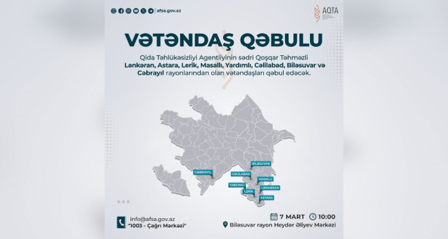 AQTA sədri Biləsuvarda vətəndaşları qəbul edəcək