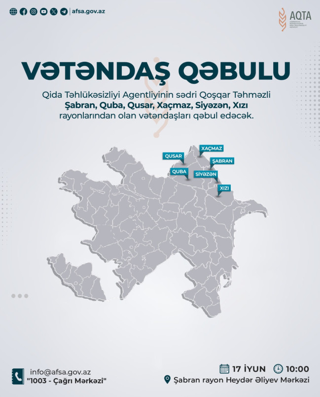 AQTA sədri Şabranda vətəndaşları qəbul edəcək