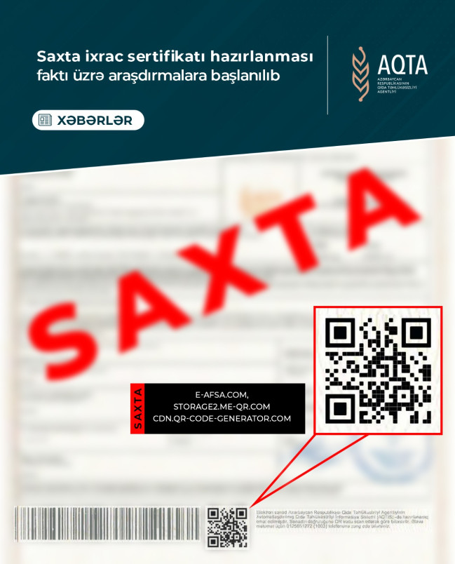 Saxta ixrac sertifikatı hazırlanması faktı üzrə araşdırmalara başlanılıb