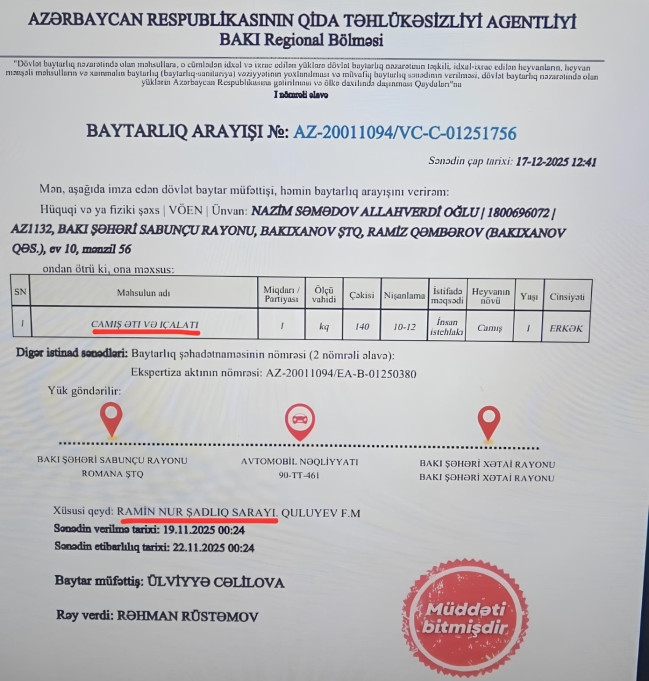 “Ramin Nur” şadlıq sarayında camış əti dana əti adı ilə təqdim edilir