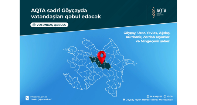 AQTA sədri Göyçayda vətəndaşları qəbul edəcək