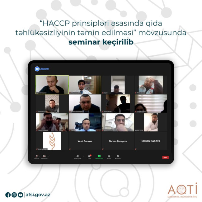 “HACCP prinsipləri əsasında qida təhlükəsizliyinin təmin edilməsi” mövzusunda seminar keçirilib