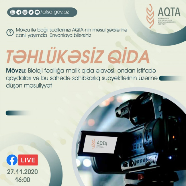 AQTA-nın “Təhlükəsiz Qida” adlı onlayn verilişi yayımlanacaq