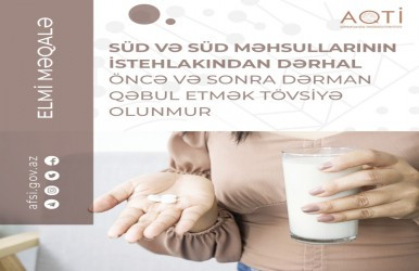 Süd və süd məhsullarının istehlakından dərhal öncə və sonra dərman qəbul etmək tövsiyə olunmur