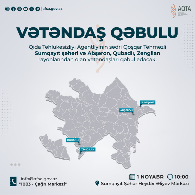 AQTA sədri Sumqayıtda vətəndaşları qəbul edəcək