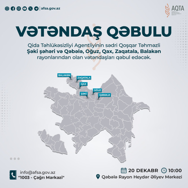 AQTA sədri Qəbələdə vətəndaşları qəbul edəcək