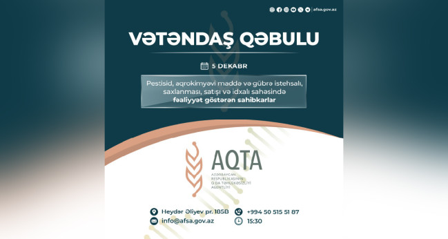 Qoşqar Təhməzli pestisid, aqrokimyəvi maddə və gübrə istehsalı, saxlanması, satışı və idxalı sahəsində fəaliyyət göstərən sahibkarları qəbul edəcək